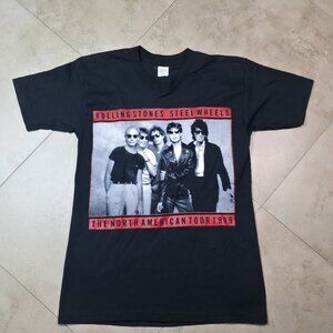 Vintage 1989 Rolling Stones Steel Wheels Tour Shirt Mens Medium Black 50/50 USA